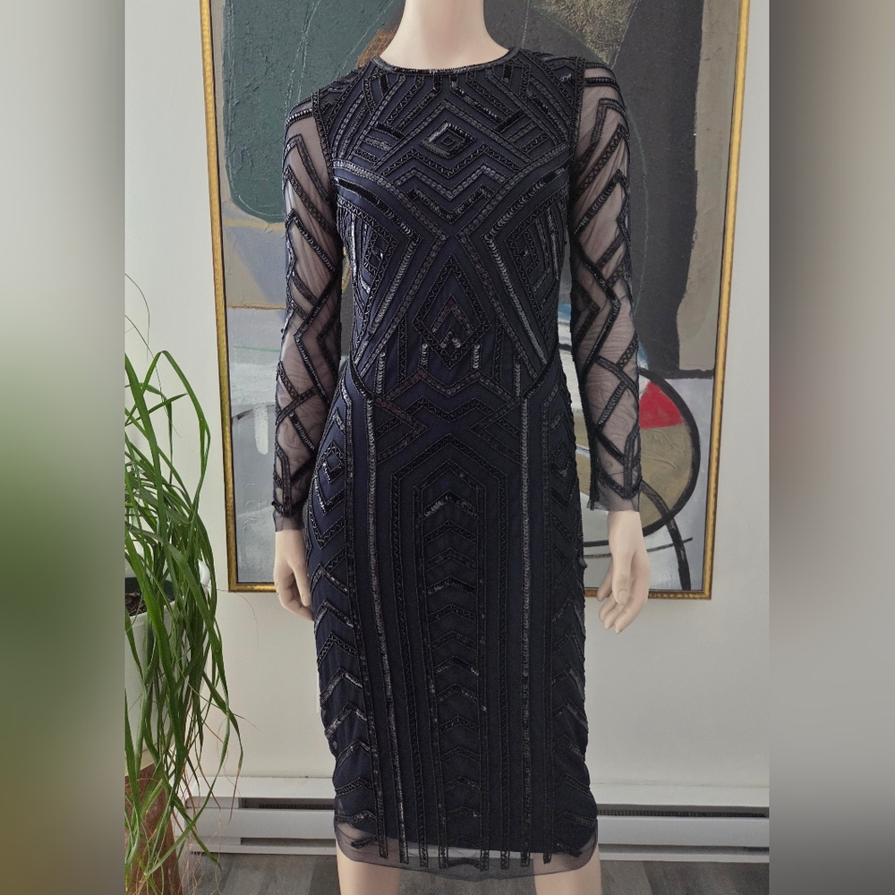 Sequin and Beaded Dress with Geometric Pattern